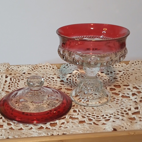 Indiana Glass Kings Crown Thumbprint Candy Dish VINTAGE - Picture 5 of 5